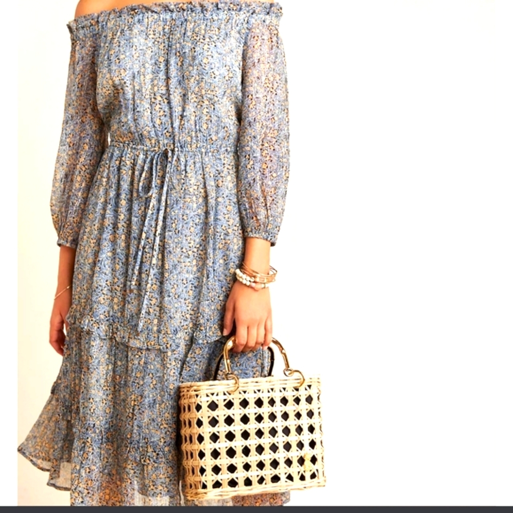 Anthropologe Dress Size 6 Peasant Off the Shoulder Midi Dress NWOT